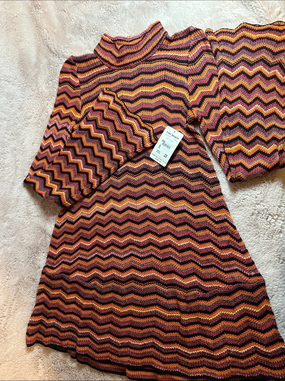 Free People Chevron Knit Midi Dress - Orange Pink Black